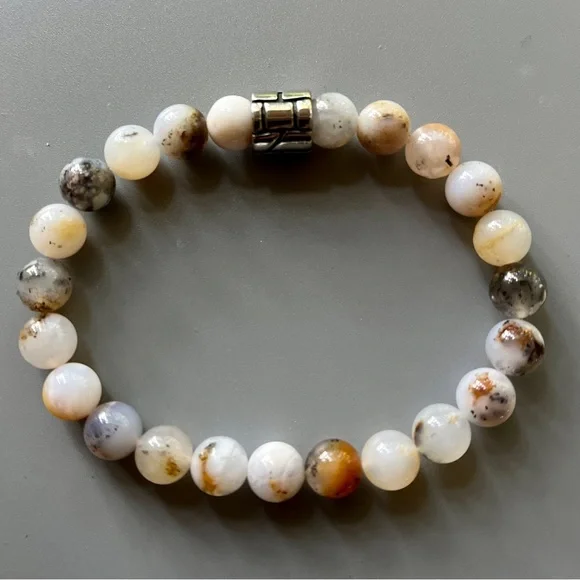 Natural Australian Dendritic Chalcedony Handcrafted Bead Bracelet - Picture 4 of 5